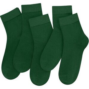 Women 5 Pairs Forestgreen Crew Thin Ankle Height Anti Odor Soft Ankle Socks